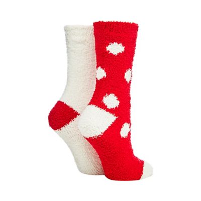 Pack of two red polka dot cosy socks